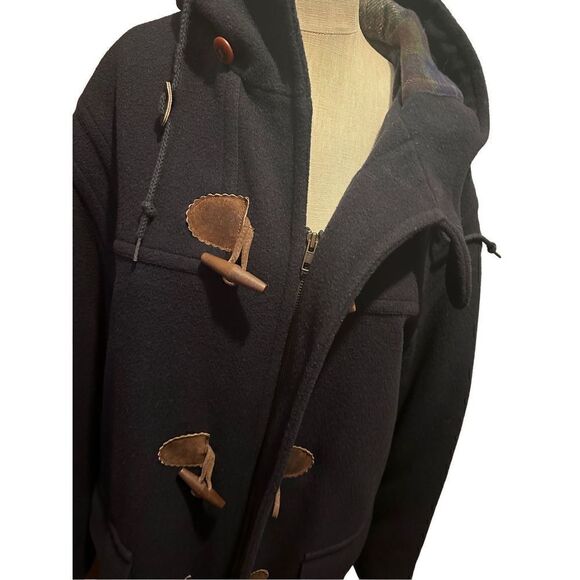 Vintage LL Bean 100% Wool Thinsulate Plaid Lining Mens Navy Coat Size M Tall USA - Picture 4 of 12